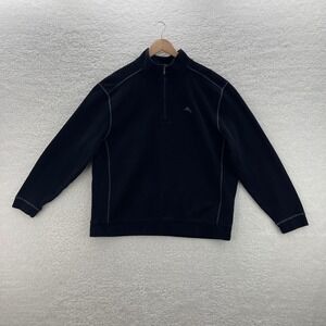 Tommy Bahama 1/4 Zip Sweater Mens XL Black Pullover Preppy Beach Luxury Vacation
